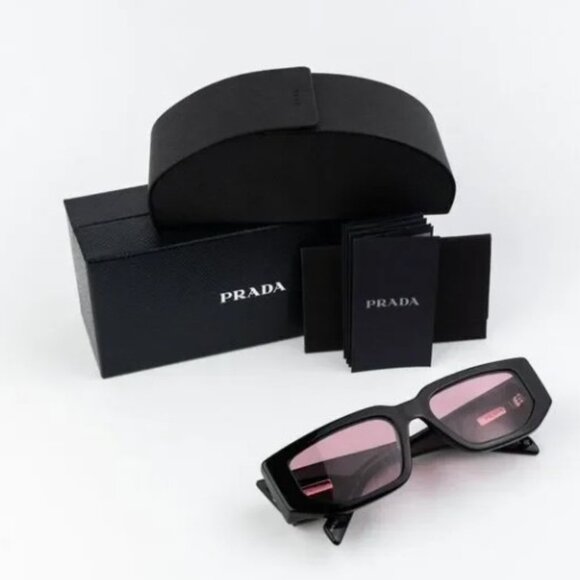 NEW Prada PR09ZS 16K30L Black Pink Unisex Rectangle Sunglasses PR 09ZS - Picture 1 of 10